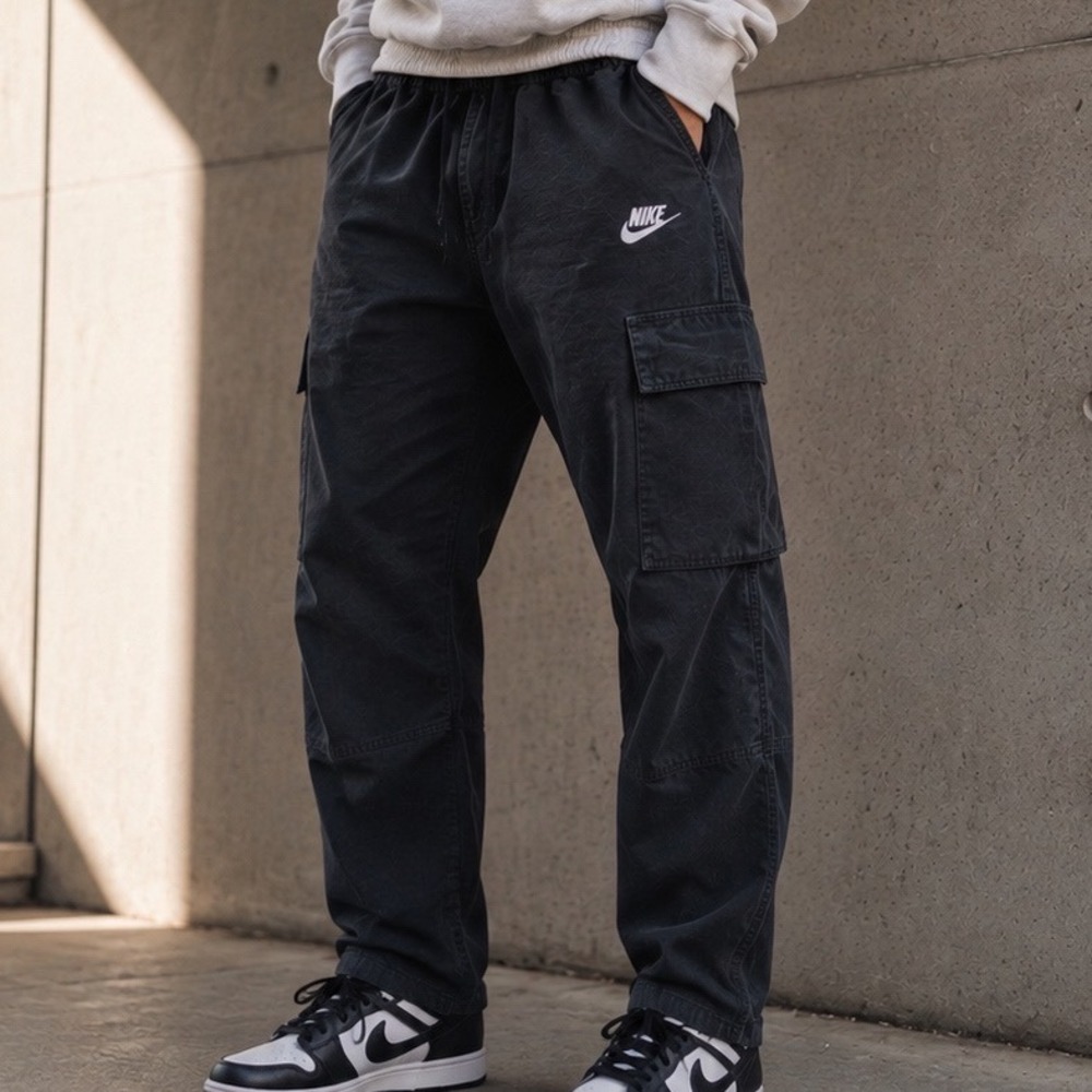 Nike Club Woven Cargo Pants Mens Black Ripstop DX0613-010 Large CR5